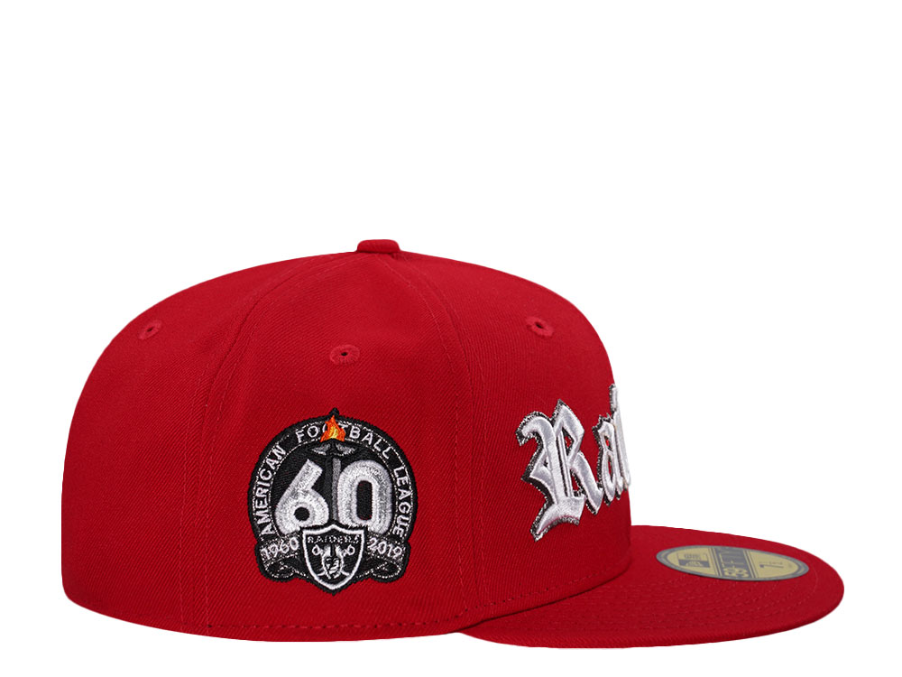 New Era Las Vegas Raiders 60th Anniversary Metallic Script Red Prime Edition 59Fifty Fitted Cap