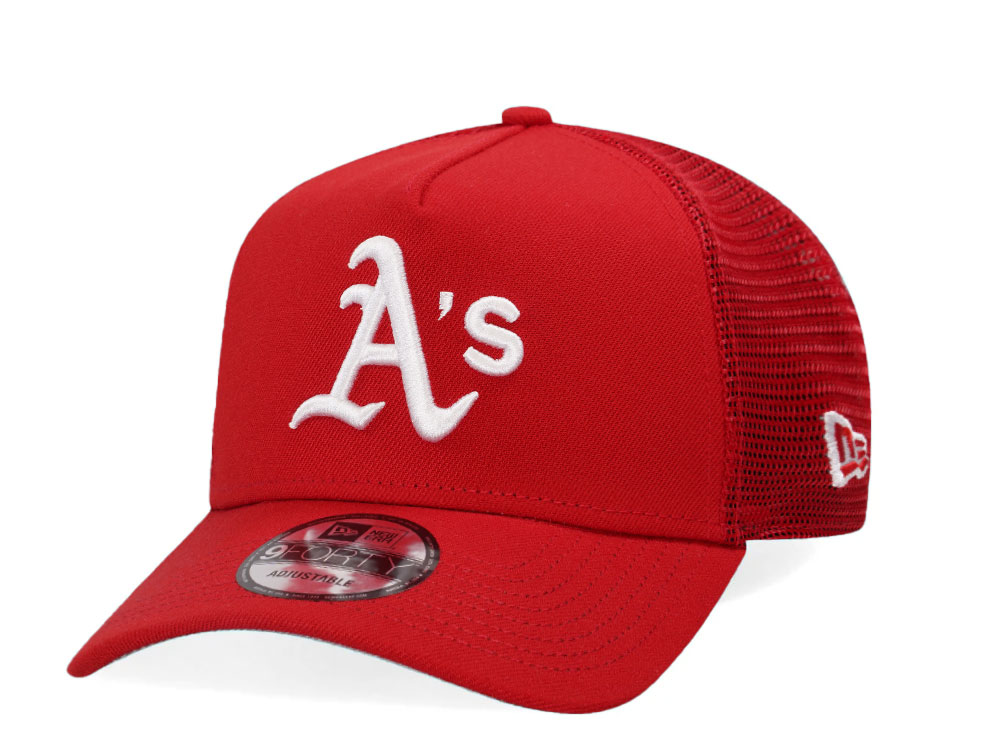 New Era Oakland Athletics Scarlet Red Trucker A Frame 9Forty Snapback Cap