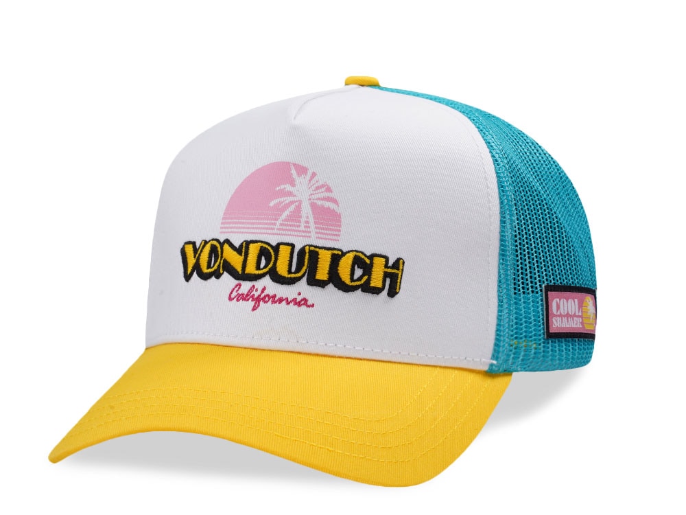 Von Dutch Surf Screen Print Teal Yellow Trucker Snapback Cap