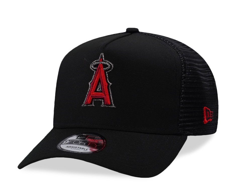 New Era Anaheim Angels Black And Red Edition 9Forty A Frame Trucker Snapback Cap