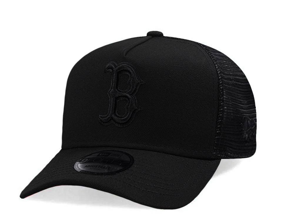 New Era Boston Red Sox Black On Black Edition 9Forty A Frame Trucker Snapback Cap