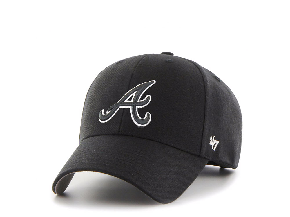 47Brand Atlanta Braves White on Black Classic Snapback Cap