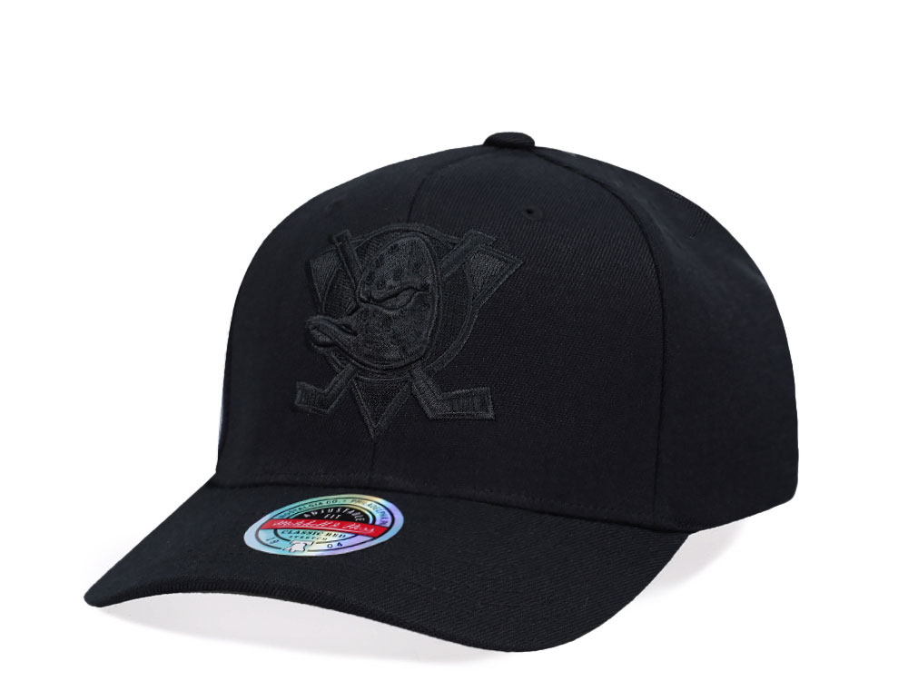 Mitchell & Ness Anaheim Ducks Black On Black Logo Classic Red Snapback Cap
