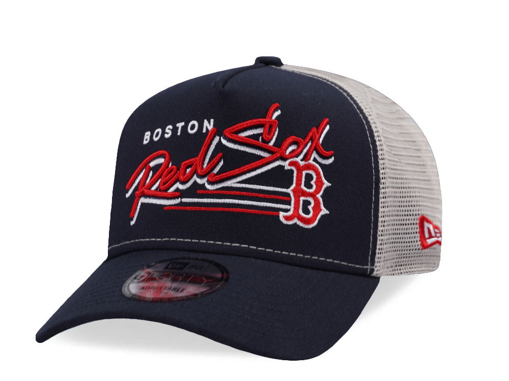 New Era Boston Red Sox Vintage Script Navy Trucker Edition 9Forty A Frame Snapback Cap
