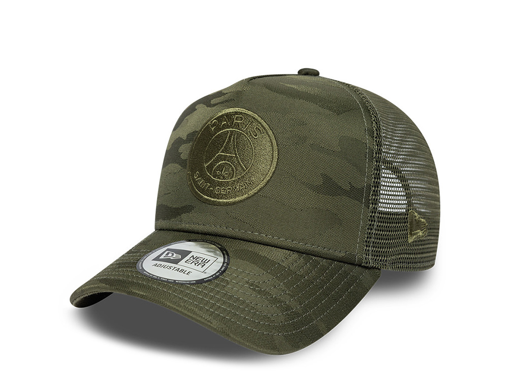 New Era Paris Saint Germain Green Tonal Camouflage Prime Edition 9Forty A Frame Trucker Snapback Cap
