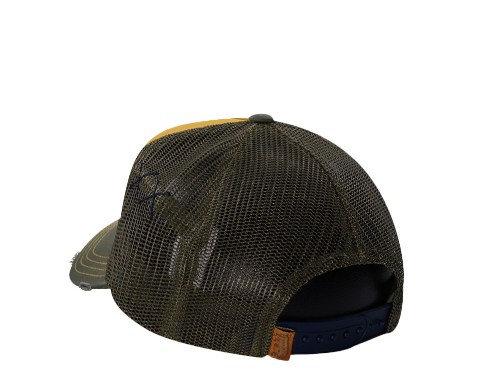 Von Dutch Distressed Oval Patch Yellow Trucker Snapback Cap