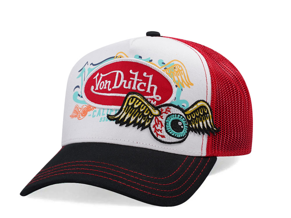 Von Dutch Flying Eye Red White Trucker Snapback Cap