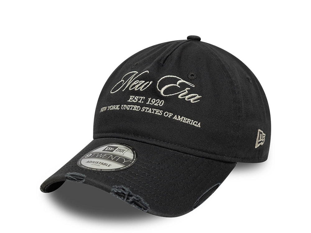 New Era Washed Distressed Black 9Twenty A Frame Strapback Cap