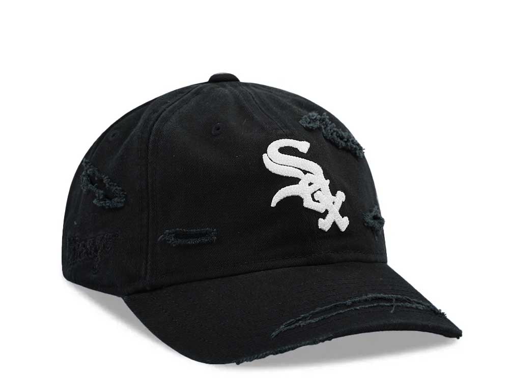 New Era Chicago White Sox Black Washed Distress 9Twenty Strapback Cap