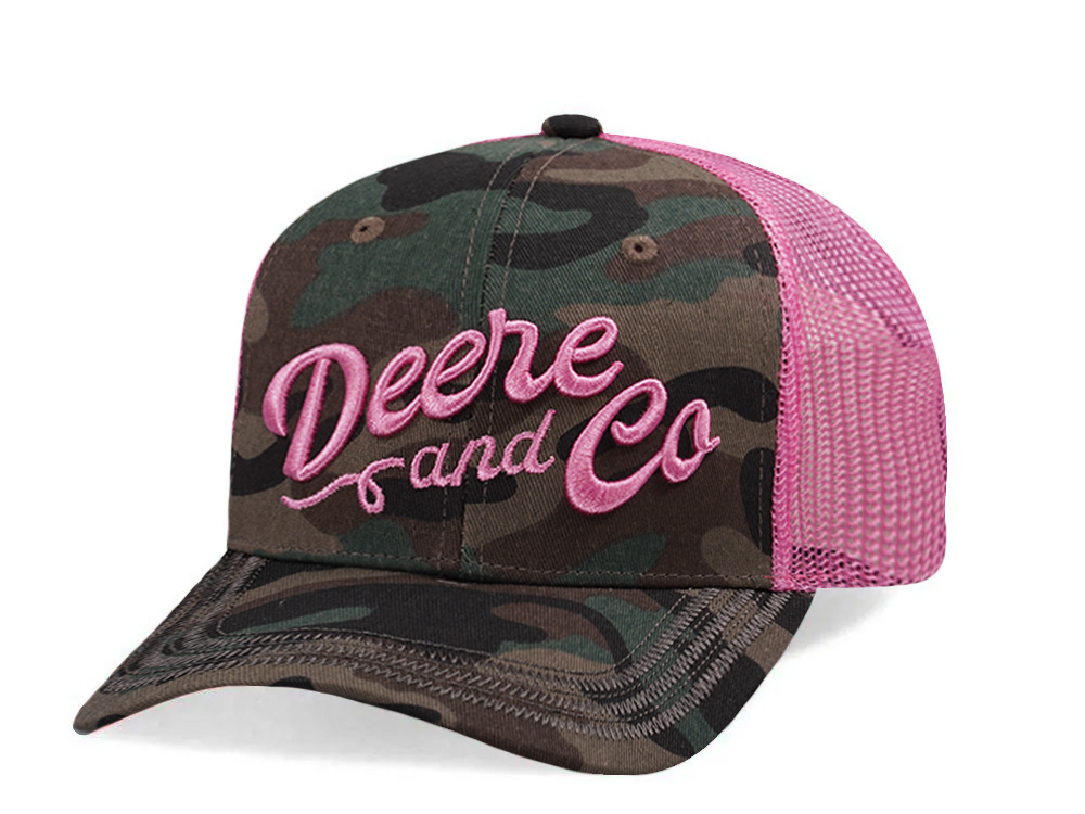 John Deere Script Pink Camouflage Trucker Snapback Cap