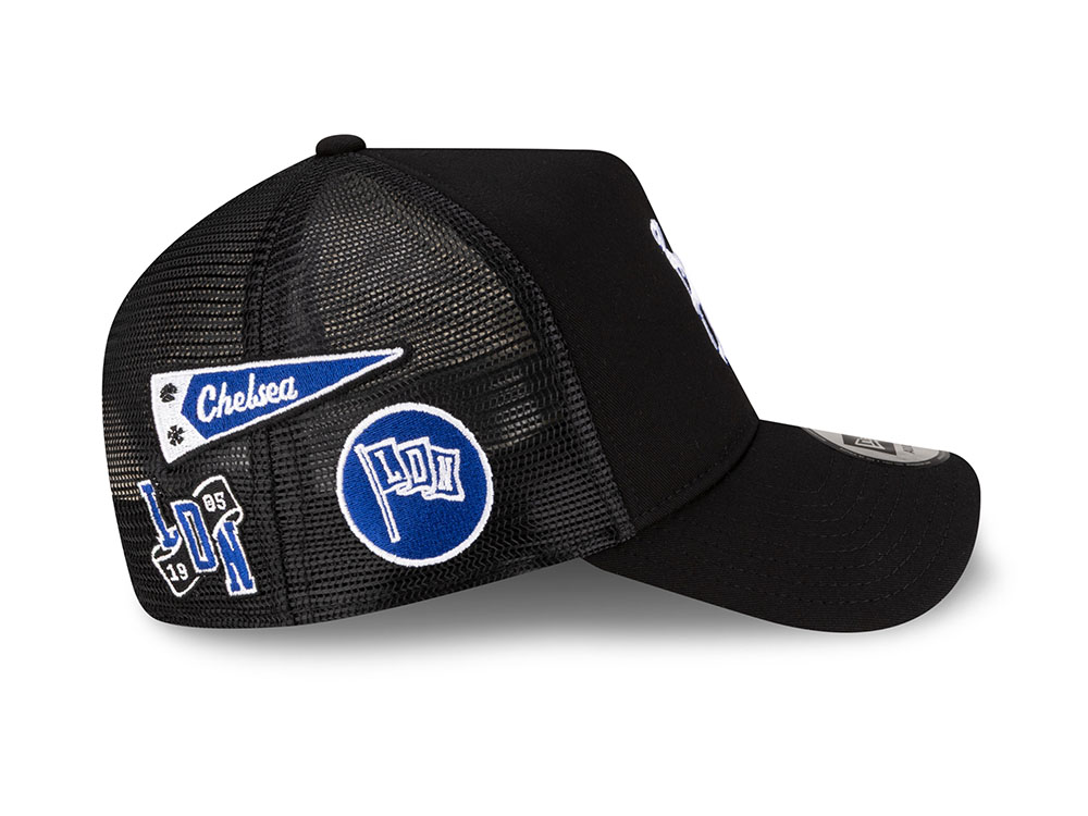 New Era Chelsea FC Lion Crest Patch Black 9Forty A Frame Trucker Snapback Cap