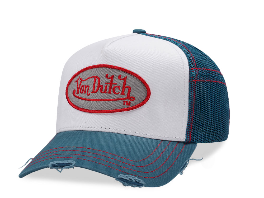 Von Dutch Distressed Oval Patch White Two Tone Editon Trucker Snapback Cap