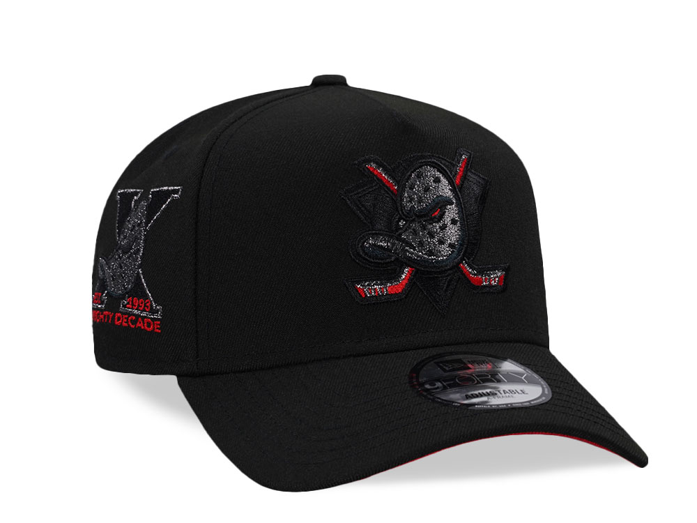 New Era Anaheim Ducks 10th Anniversary Metallic Blackout Red Edition 9Forty A Frame Snapback Cap