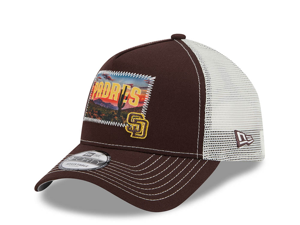 New Era San Diego Padres M Patch Brown 9Forty A Frame Trucker Snapback Cap
